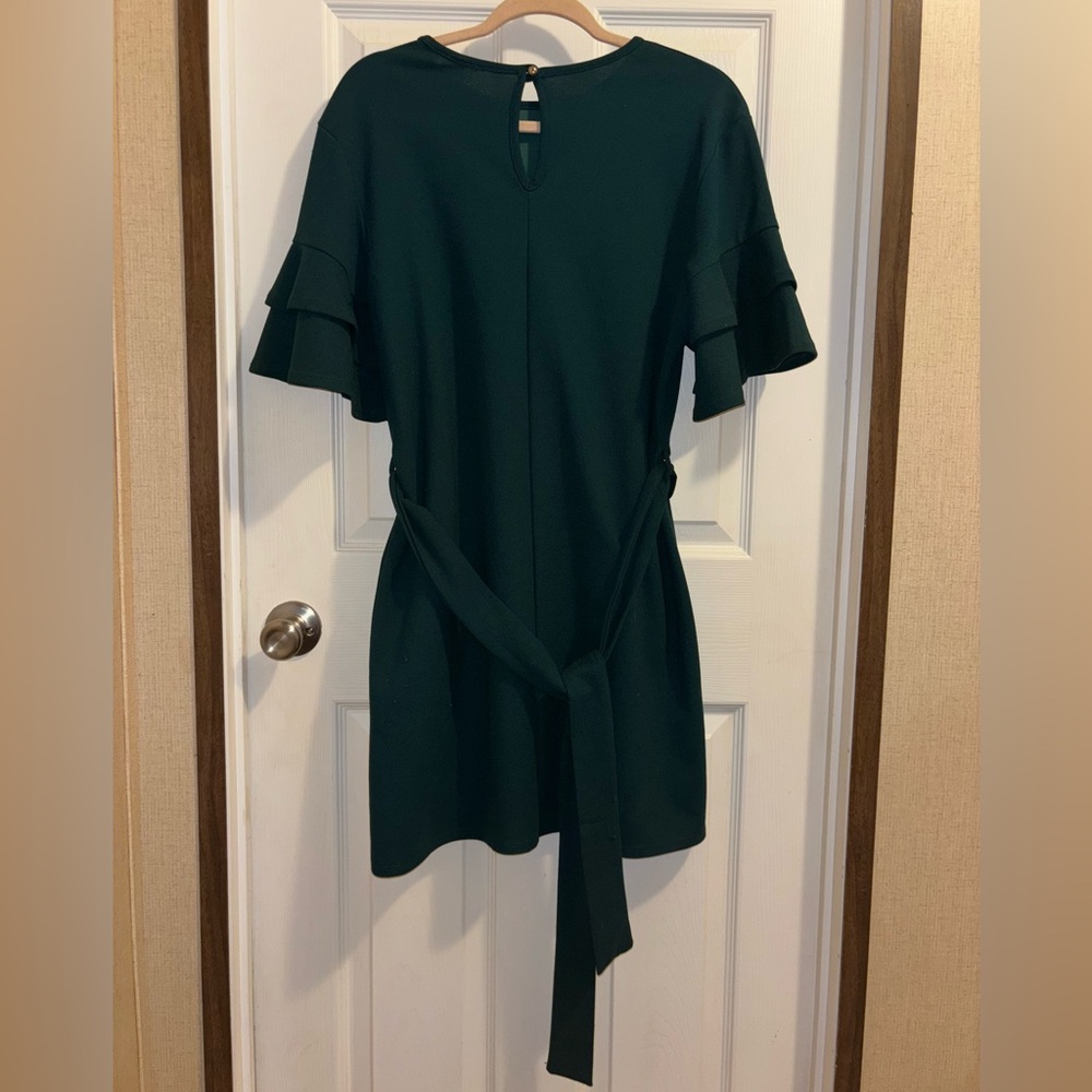 Elegant Green Ruffle Sleeve Dress